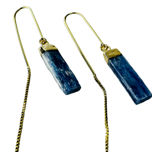 Natural Stone Cianita Azul (Blue Kyanite) Hook Earring - Gold Plated