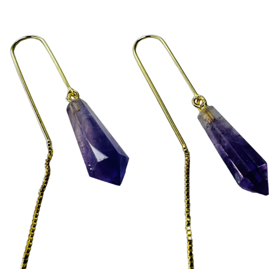 Natural Stone Ametista (Amethyst) Hook Earring - Gold Plated