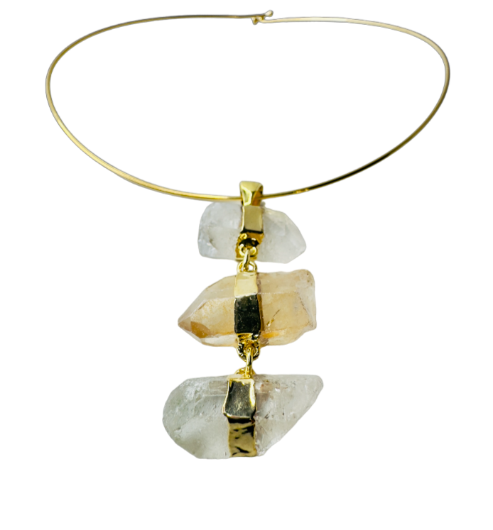 Cristal de Rocha (Rock Crystal) - Gold Plated Thin Hoop Necklace Trio