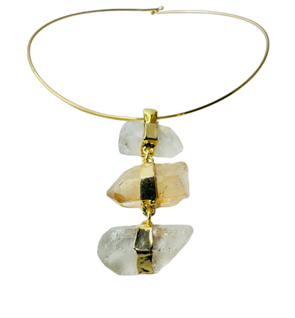 Cristal de Rocha (Rock Crystal) - Gold Plated Thin Hoop Necklace Trio