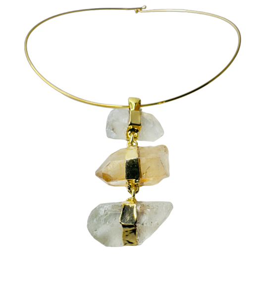 Cristal de Rocha (Rock Crystal) - Gold Plated Thin Hoop Necklace Trio