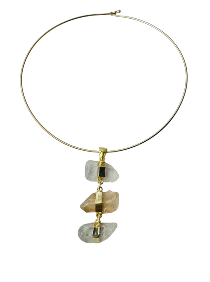 Cristal de Rocha (Rock Crystal) - Gold Plated Thin Hoop Necklace Trio