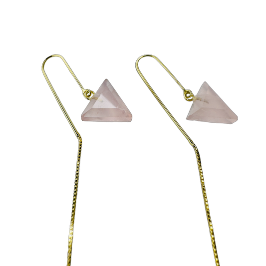 Natural Stone Quartzo Rosa (Rose Quartz) Hook Earring - Gold Plated