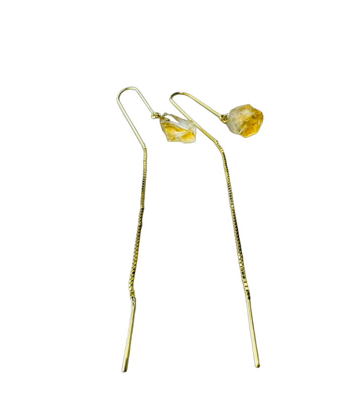 Natural Stone Citrino (Citrine) Hook Earring - Gold Plated