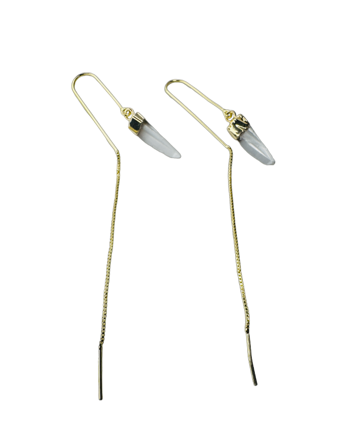 Natural Stone Cristal de Rocha (Rock Crystal) Hook Earring - Gold Plated