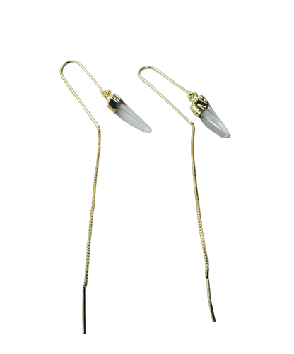 Natural Stone Cristal de Rocha (Rock Crystal) Hook Earring - Gold Plated