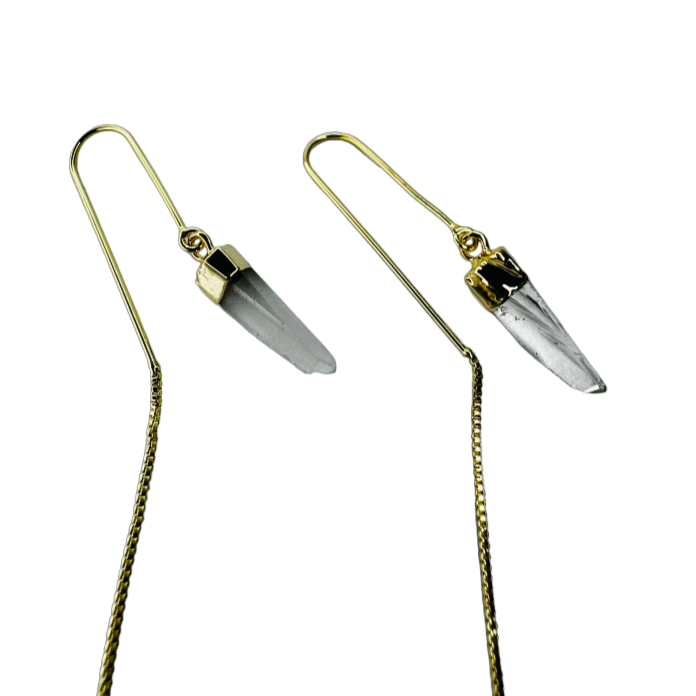 Natural Stone Cristal de Rocha (Rock Crystal) Hook Earring - Gold Plated