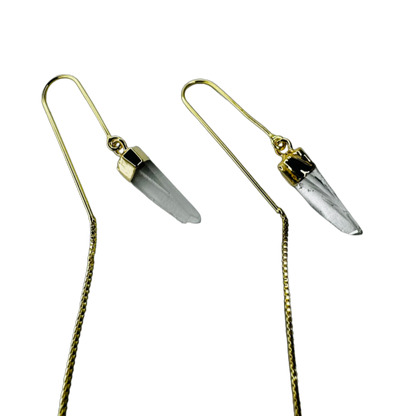 Natural Stone Cristal de Rocha (Rock Crystal) Hook Earring - Gold Plated