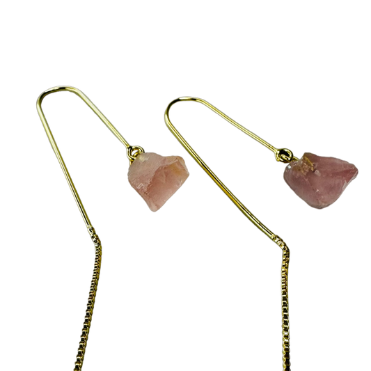 Natural Stone Quartzo Rosa (Rose Quartz) Hook Earring - Gold Plated