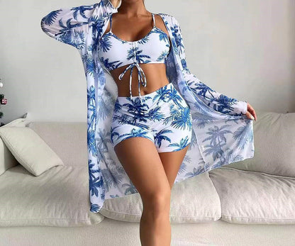 Blue Flower Beach Cover Up Trio