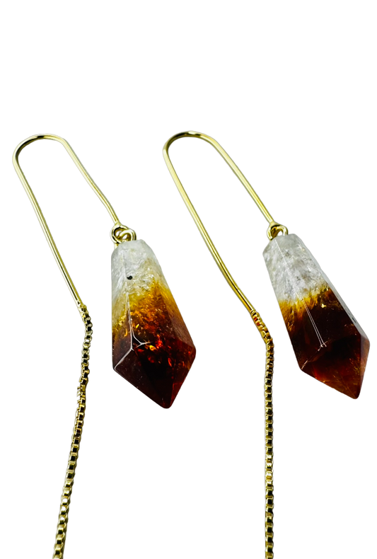 Natural Stone Citrino (Citrine) Hook Earring - Gold Plated