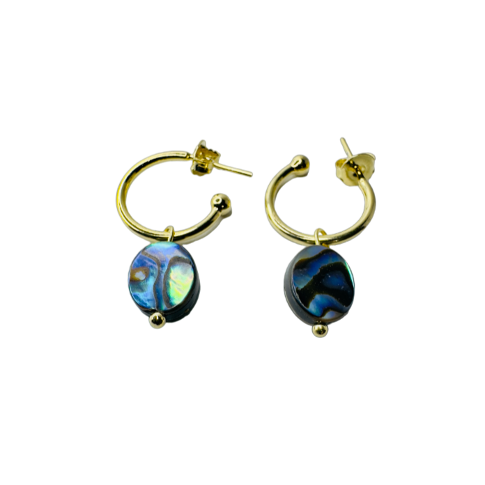 Natural Stone Abalone Hoop Earring - Gold Plated