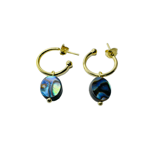 Natural Stone Abalone Hoop Earring - Gold Plated