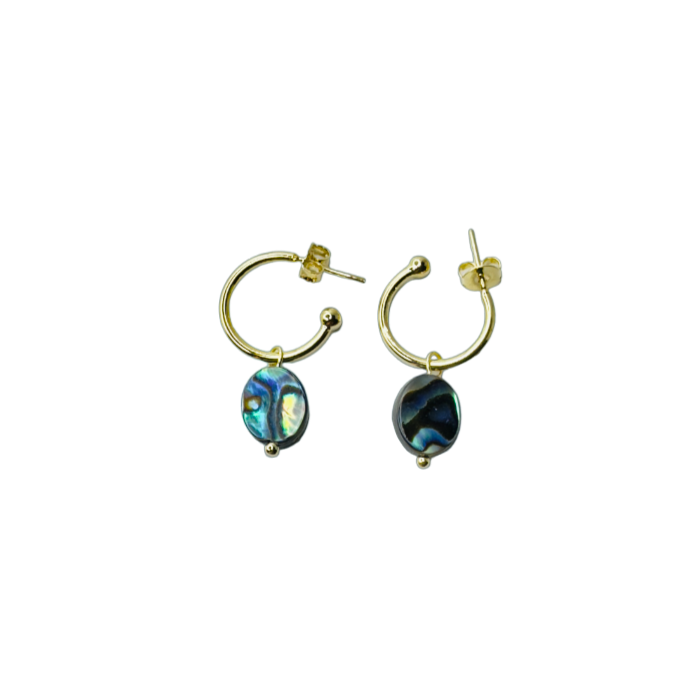 Natural Stone Abalone Hoop Earring - Gold Plated