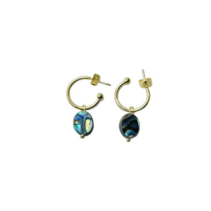 Natural Stone Abalone Hoop Earring - Gold Plated