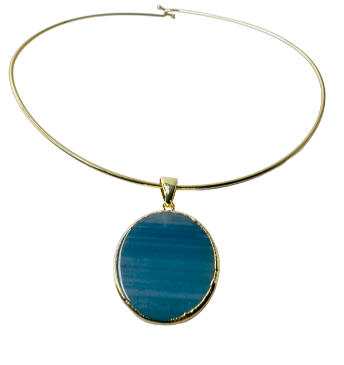 Medalha de Ágata Orgânica (Organic Agate Medal) - Gold Plated Thin Hoop Necklace