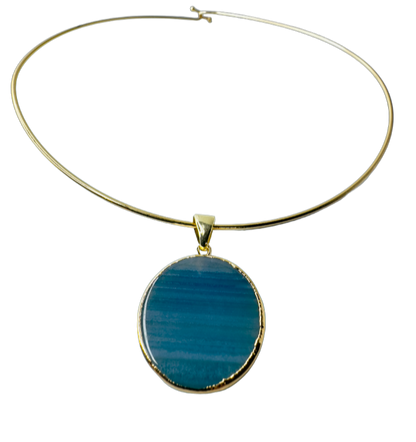 Medalha de Ágata Orgânica (Organic Agate Medal) - Gold Plated Thin Hoop Necklace