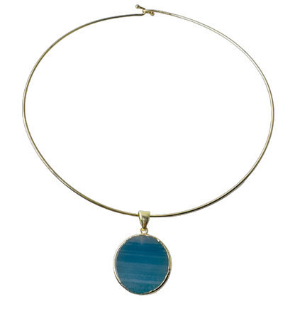 Medalha de Ágata Orgânica (Organic Agate Medal) - Gold Plated Thin Hoop Necklace