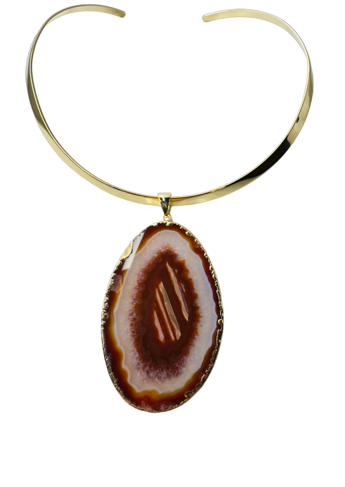 Ágata Orgânica (Organic Agate) Choker Necklace - Gold Plated