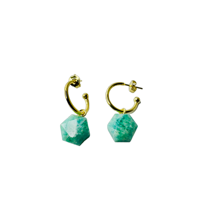 Natural Stone Amazonita (Amazonite) Hoop Earring - Gold Plated