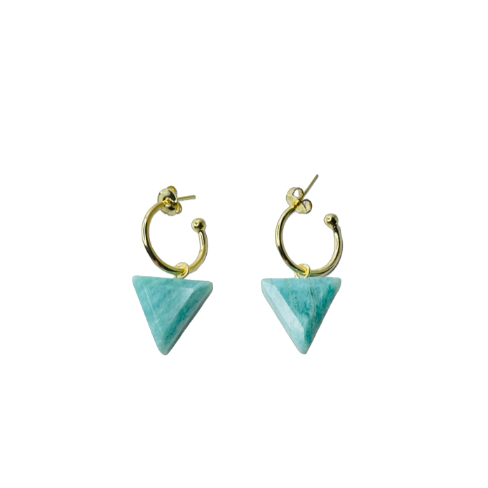 Natural Stone Amazonita (Amazonite) Hoop Earring - Gold Plated