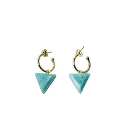 Natural Stone Amazonita (Amazonite) Hoop Earring - Gold Plated