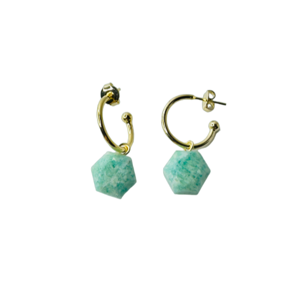 Natural Stone Amazonita (Amazonite) Hoop Earring - Gold Plated