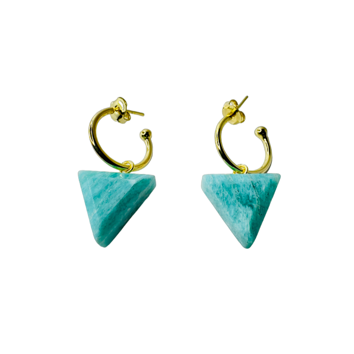 Natural Stone Amazonita (Amazonite) Hoop Earring - Gold Plated