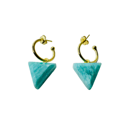 Natural Stone Amazonita (Amazonite) Hoop Earring - Gold Plated