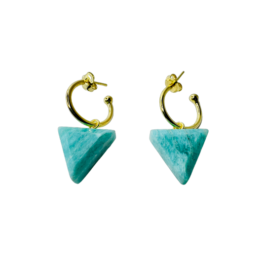 Natural Stone Amazonita (Amazonite) Hoop Earring - Gold Plated