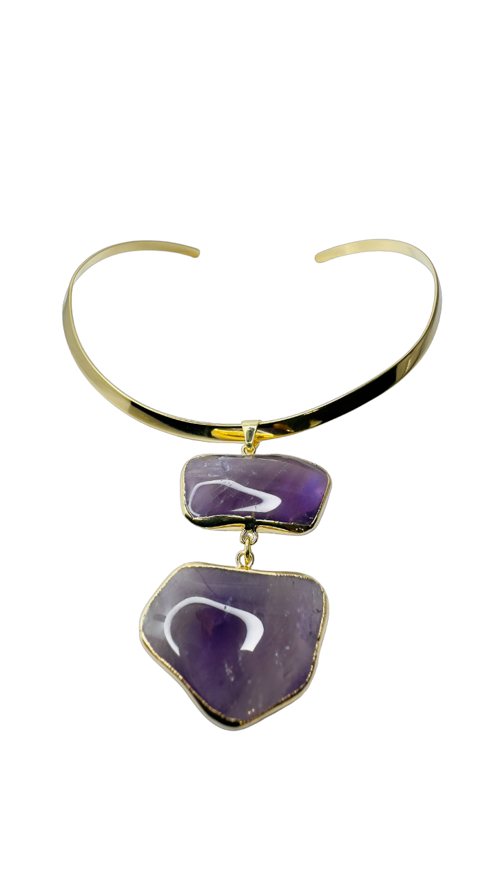 Ametista Orgânica (Organic Amethyst) Choker Necklace - Gold Plated