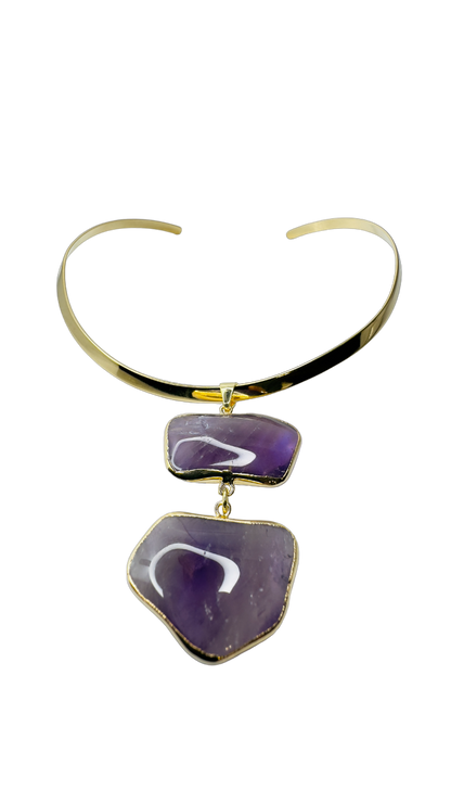 Ametista Orgânica (Organic Amethyst) Choker Necklace - Gold Plated