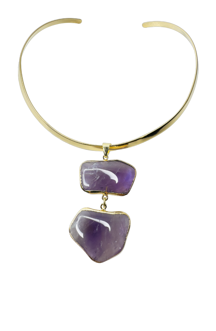 Ametista Orgânica (Organic Amethyst) Choker Necklace - Gold Plated