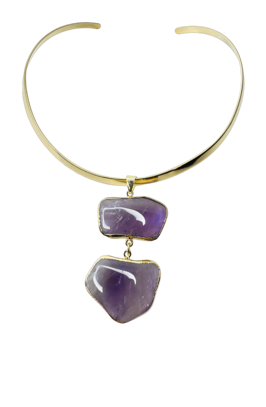 Ametista Orgânica (Organic Amethyst) Choker Necklace - Gold Plated