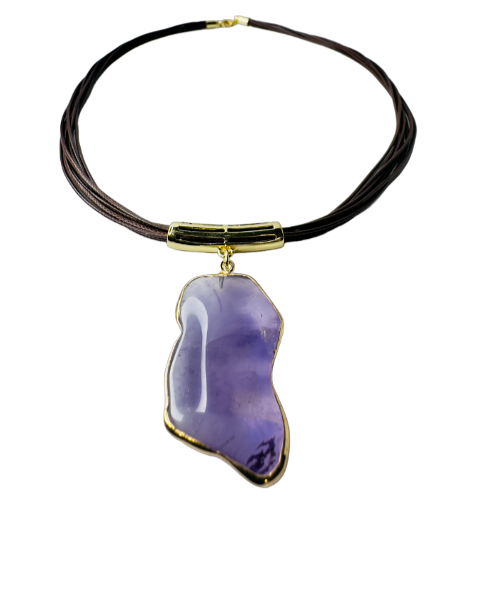 Ametista Orgânica (Organic Amethyst) Leather Necklace