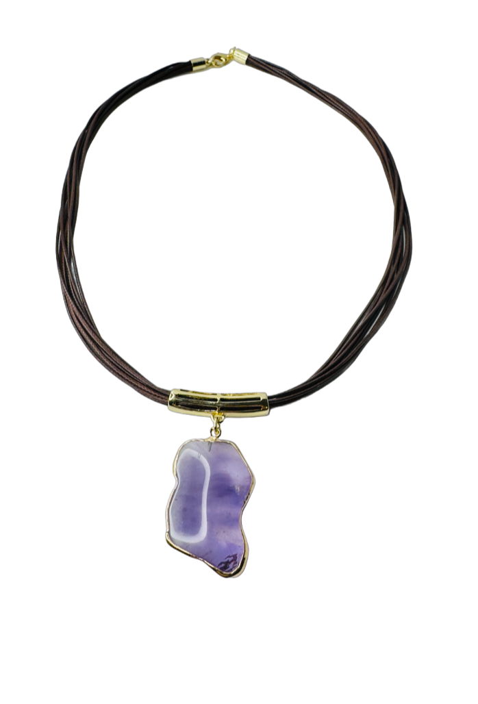 Ametista Orgânica (Organic Amethyst) Leather Necklace