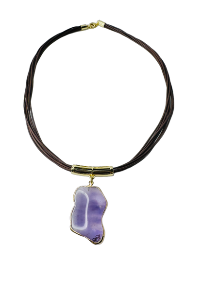 Ametista Orgânica (Organic Amethyst) Leather Necklace