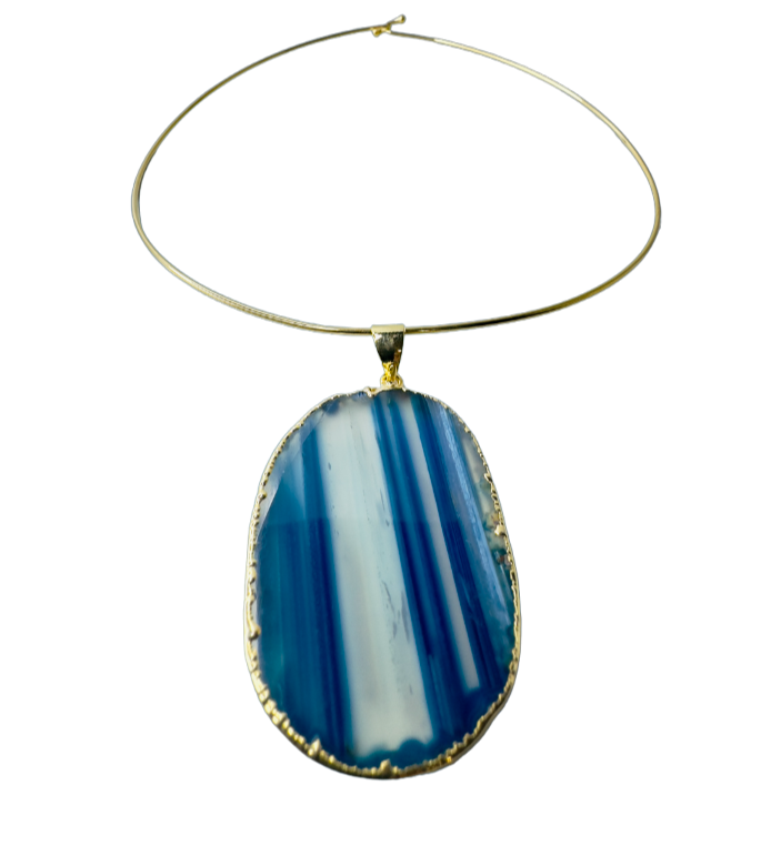 Medalha de Ágata Orgânica (Organic Agate Medal) - Gold Plated Thin Hoop Necklace