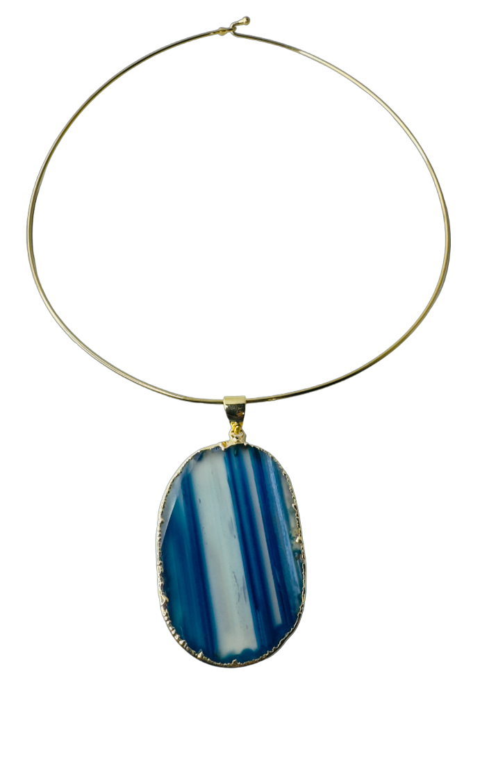 Medalha de Ágata Orgânica (Organic Agate Medal) - Gold Plated Thin Hoop Necklace