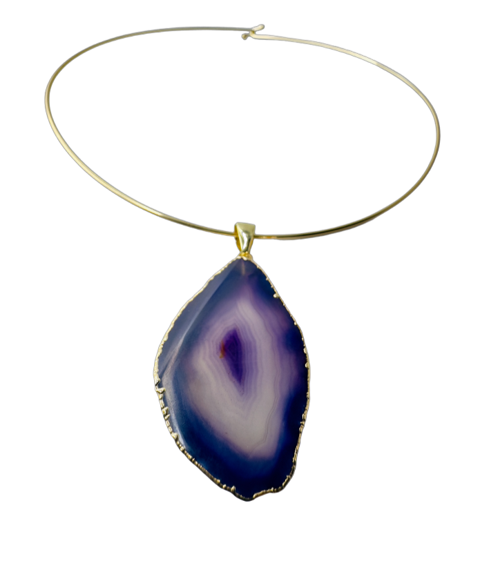 Medalha de Ágata (Agate Medal) - Gold Plated Thin Hoop Necklace