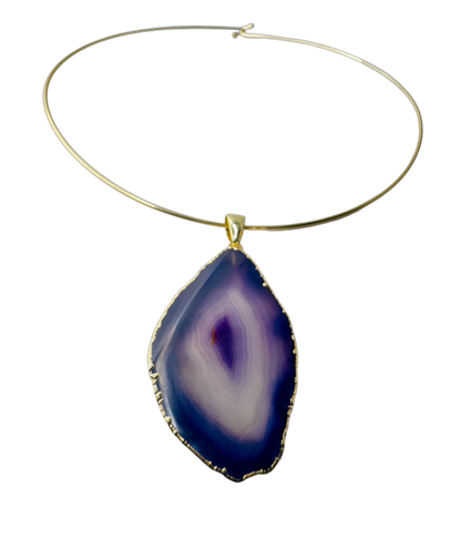 Medalha de Ágata (Agate Medal) - Gold Plated Thin Hoop Necklace