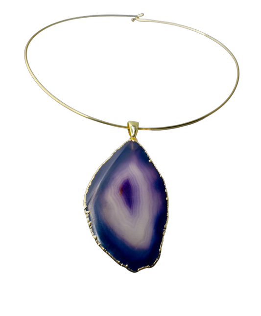 Medalha de Ágata (Agate Medal) - Gold Plated Thin Hoop Necklace