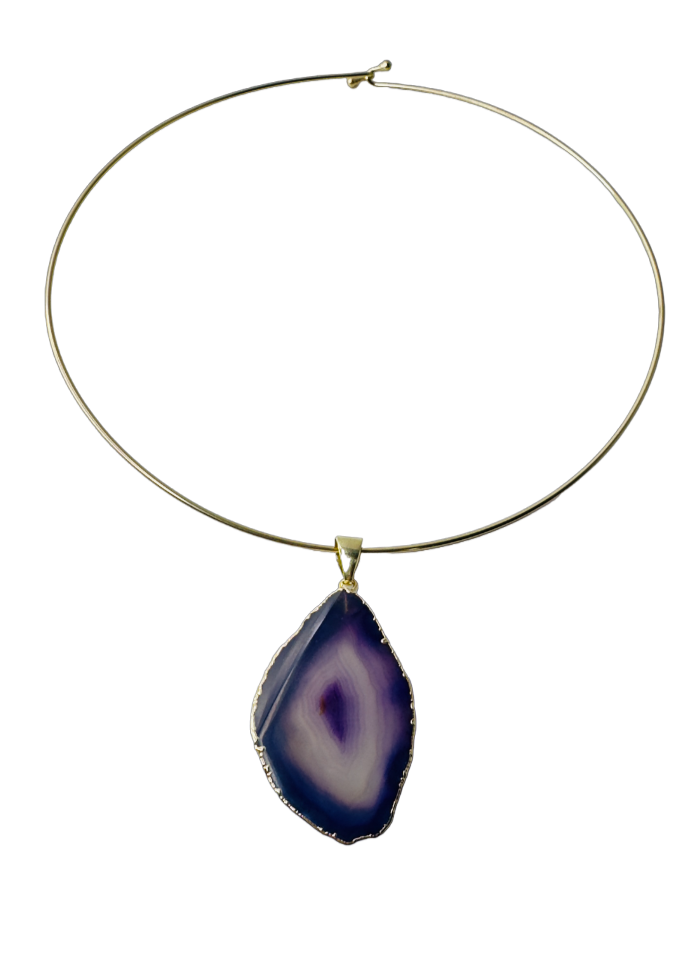 Medalha de Ágata (Agate Medal) - Gold Plated Thin Hoop Necklace