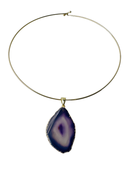 Medalha de Ágata (Agate Medal) - Gold Plated Thin Hoop Necklace