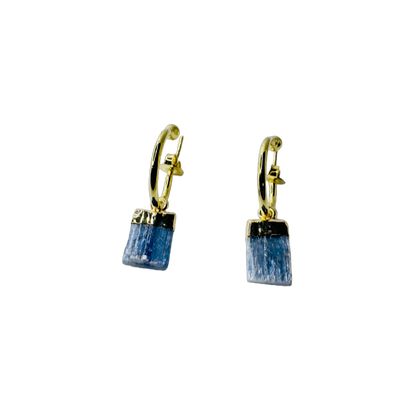 Natural Stone Cianita Azul (Blue Kyanite) Hoop Earring - Gold Plated