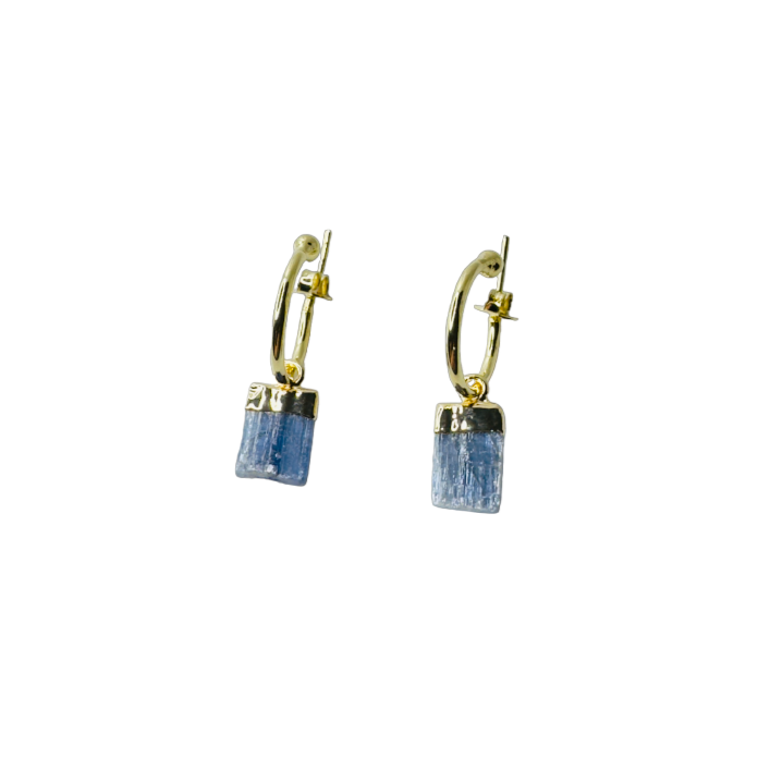 Natural Stone Cianita Azul (Blue Kyanite) Hoop Earring - Gold Plated