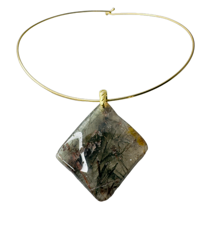 Cristal Turmalinado / Grafitado (Tourmalinated Quartz) - Gold Plated Thin Hoop Necklace