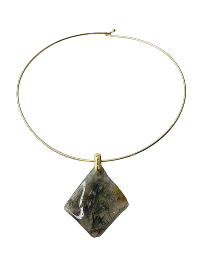 Cristal Turmalinado / Grafitado (Tourmalinated Quartz) - Gold Plated Thin Hoop Necklace