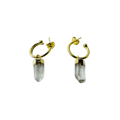 Natural Stone Cristal de Rocha (Rock Crystal) Hoop Earring - Gold Plated