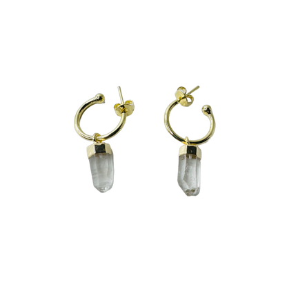 Natural Stone Cristal de Rocha (Rock Crystal) Hoop Earring - Gold Plated